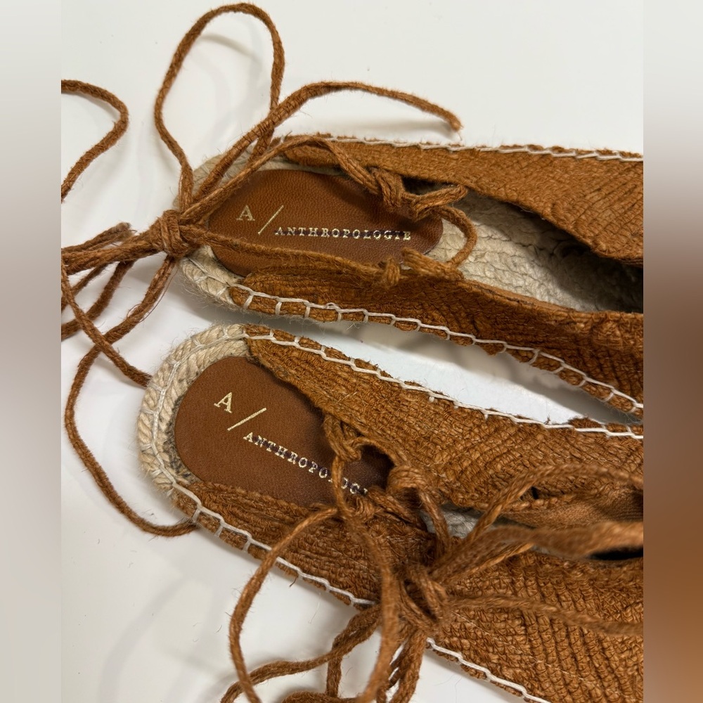 Anthropologie Josefina Woven Rope Boho Ankle Tie Flats Brown Size Eur 38